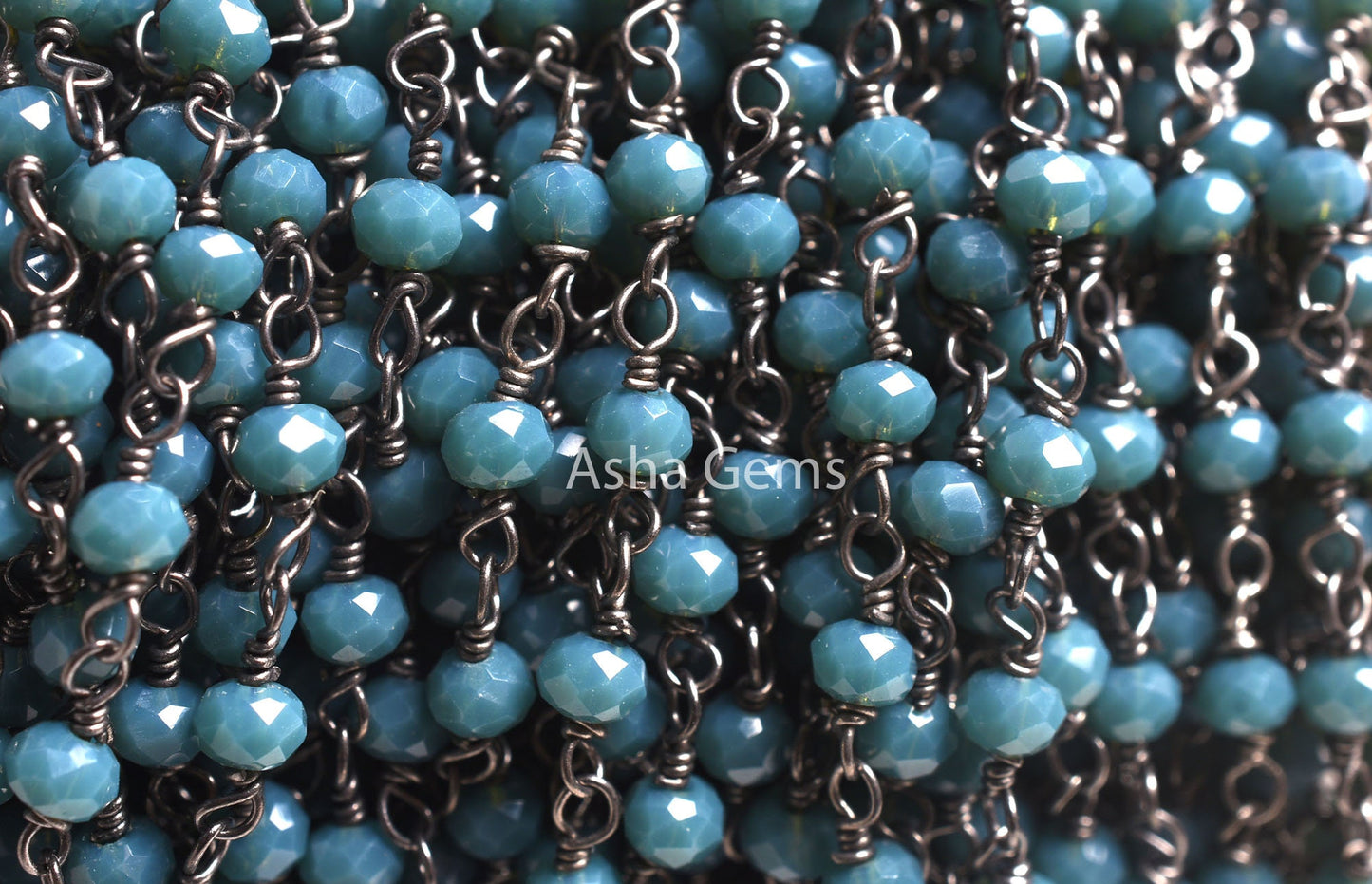Black Metal Plated Light Neon Blue Apatite Hydro Beaded Rosary Chain 3,10,25,50 Feet Faceted Rondelle Chain 3-3.5 mm Finding Jewelry Chain