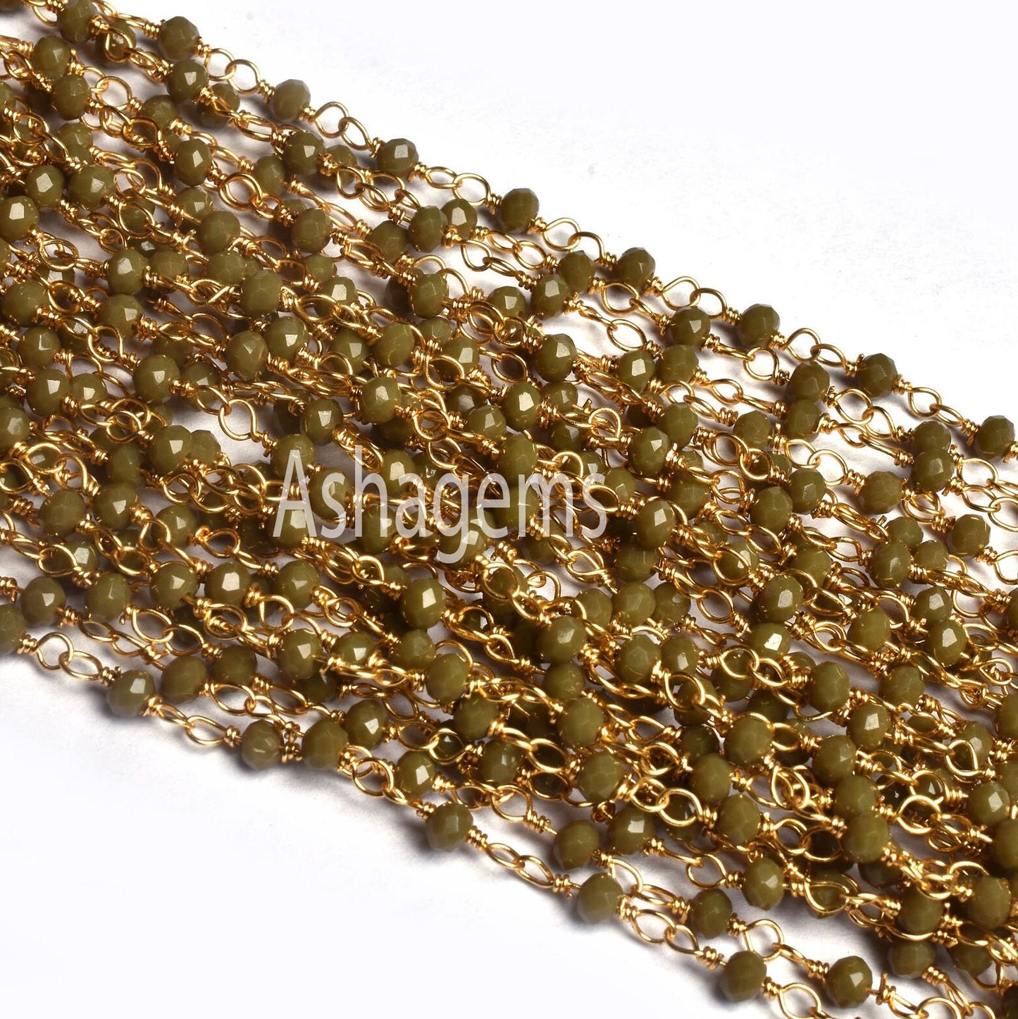 Beautiful Hina Green Jaspar Hydro faceted Beads Rosary Chain Gold Plated Wire Wrap Rondelle Beaded  handmade Chain Jewelry Making Craft SALE