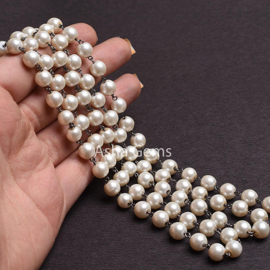 8 mm Pearl Hydro Rondelle Beads Rosary Chain silver, Gold, Copper Black Plated Wire Wrapp Chains For Jewelry Necklace Making handmade Chains