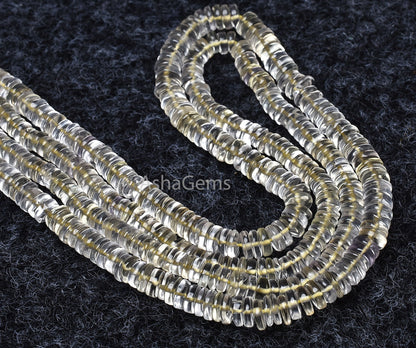 Amazing Lemon Quartz Smooth Wheel Shape Beads, Natural Light Yellow Heishi Tyre Gemstone Beads Flat Tyre Beads For Jewelry Making Craft SALE