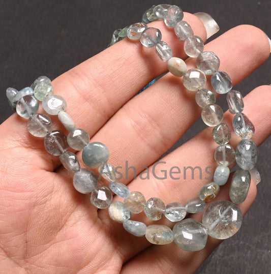 Shaded Blue Aquamarine Smooth Coin Shape handmade Beads,8" Strand Natural Aquamarine Coin Gemstone Straight Drill Beads Jewelry makings SALE