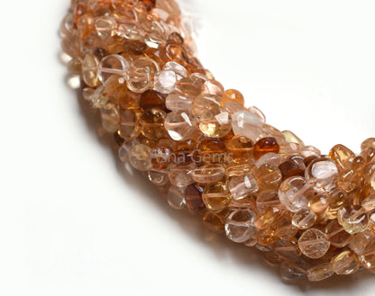Shaded Yellow Citrine Smooth Uneven Coin Shape Beads, Natural Citrine Plain Handmade Coin Straight Drill Gemstone Beads Citrine Bead Jewelry
