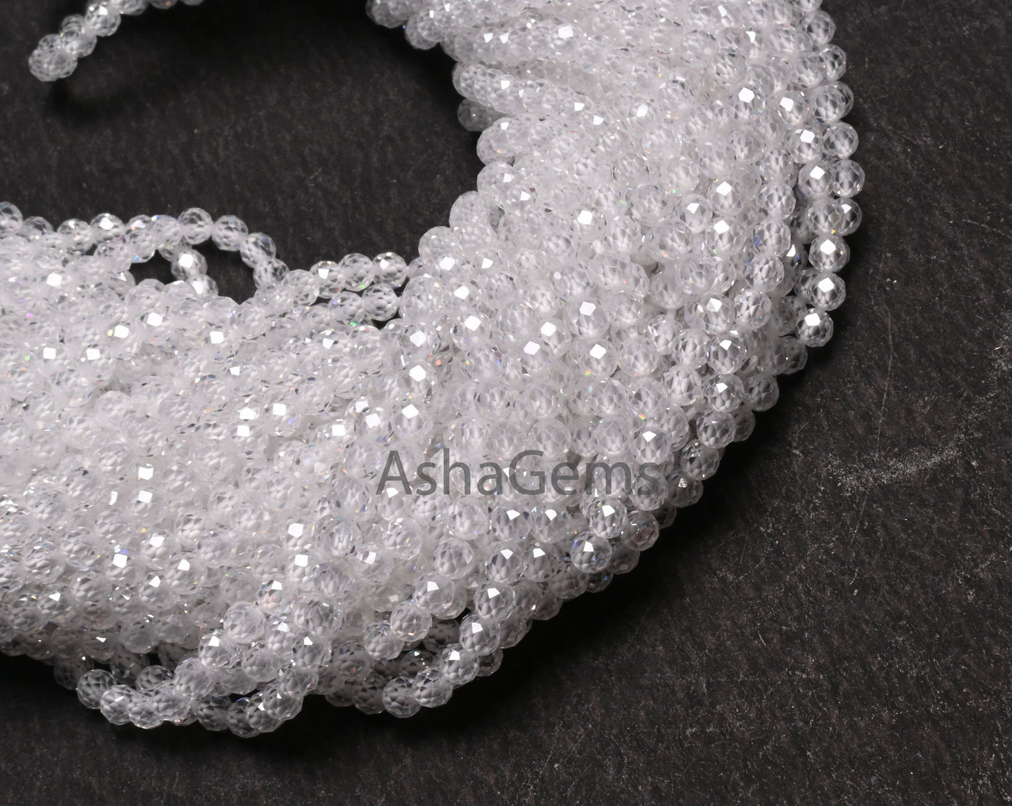 Beautiful Crystal Quartz Color Zircon Micro Cut Beads,15" Strand White Zircon Faceted Roundelle Beads,3mm AAA Clear Cubic Zircon Beads SALE