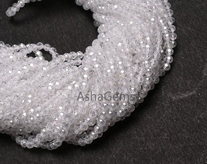 Beautiful Crystal Quartz Color Zircon Micro Cut Beads,15" Strand White Zircon Faceted Roundelle Beads,3mm AAA Clear Cubic Zircon Beads SALE