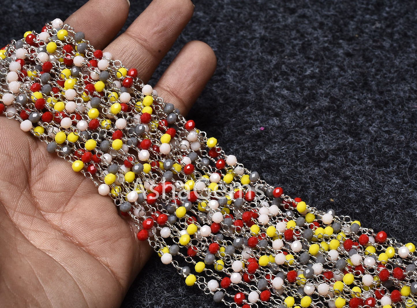 Beautiful Multi Color Disco Hydro Faceted Beads Rosary Chain,3 mm Silver Plated Wire Wrap Handmade Rosary Chain For Jewelry Making Necklace