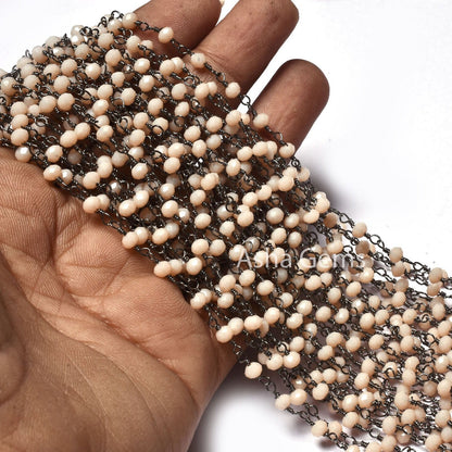 3,10,50 Feet Pink Opal Hydro Rondelle Beads Rosary Chain Black Gunmetal Plated Wire Wrap Micro Cut Bead Rosary Chain Jewelry Making Necklace