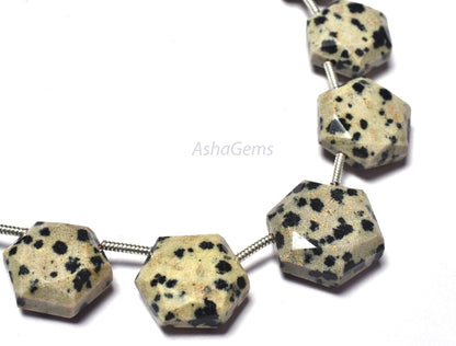 Beautiful Dalmation Jasper Fancy Hexagon Shape Beads,15 Pc Strand Natural Dalmation Jasper Faceted 6 Corner Gemstone beads, Jasper Beads