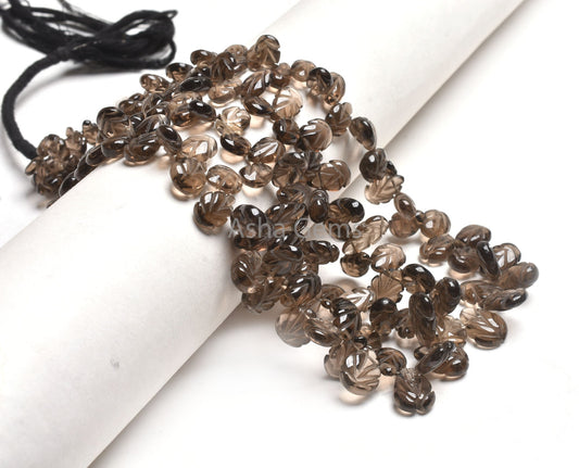 Fine Quality Smoky Quartz Carving Pear Shape Beads,6x9-10x15 mm Natural Smoky Carved Teardrop Fancy Gemstone Beads Smoky Carve Handmade Bead