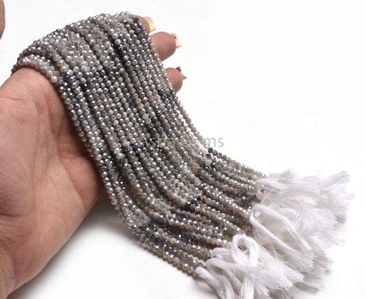 3.7mm Labradorite Machine Cut Faceted Beads,13" Strand Shaded Grey Silver Coated Labradorite Micro Cut Gemstone Bead Flashy Labradorite SALE