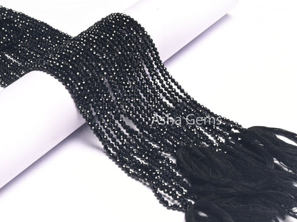 Natural Black Spinel Faceted Roundelle Beads,2, 2.4mm Spinel Micro Cut Beads, AAA Black spinal Gemstone Beads Jewelry Makings Craft Necklace
