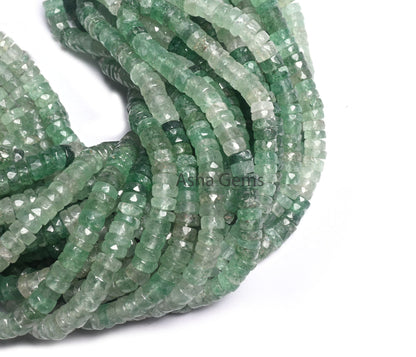 6 mm Beautiful Strawberry Quartz Faceted Flat Tyre Heishi Gemstone Beads, Fine Natural Shaded Green Strawberry Indian Cut Wheel Bead Jewelry