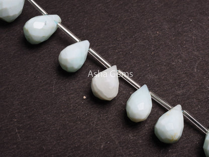 Beautiful Sky Blue Opal Hand Cut Faceted Drop Beads, Peru Opal Indian Cut Teardrop Side Drill Gemstone Beads, Blue Opal Jewelry Handicraft