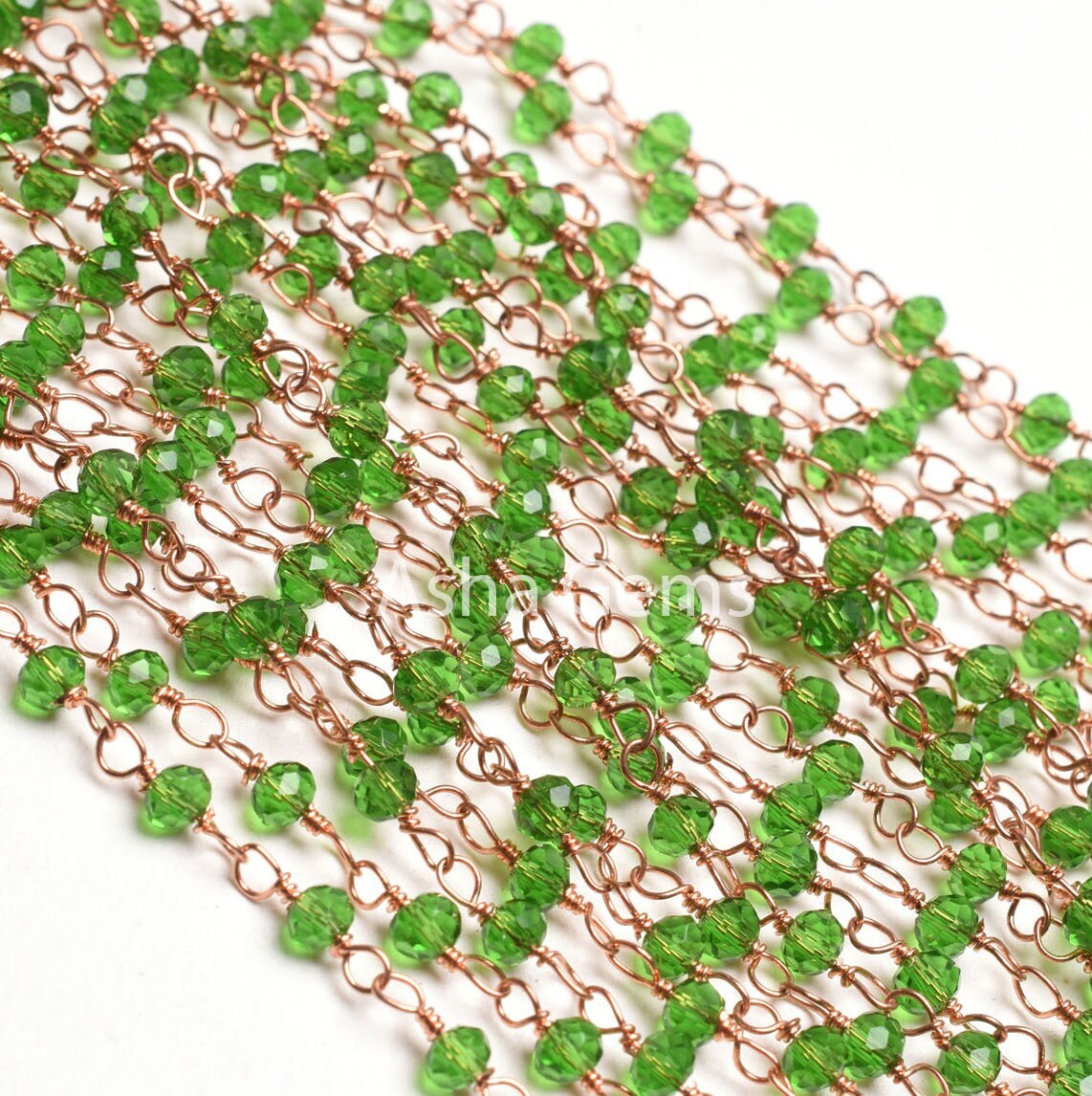 Beautiful Green Peridot Hydro Faceted Rondelle Beads Rosary Chain Rose Gold Plated Wire Wrap Handmade Chains Jewelry Making Necklace Crafts