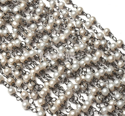 Pearl Hydro Rondelle Smooth Hydro Beaded Rosary Chain,Black Metal Plated,Jewelry Making Chain,Finding, Wire Wrapped Chain,3-3.5mm ,Gunmetal
