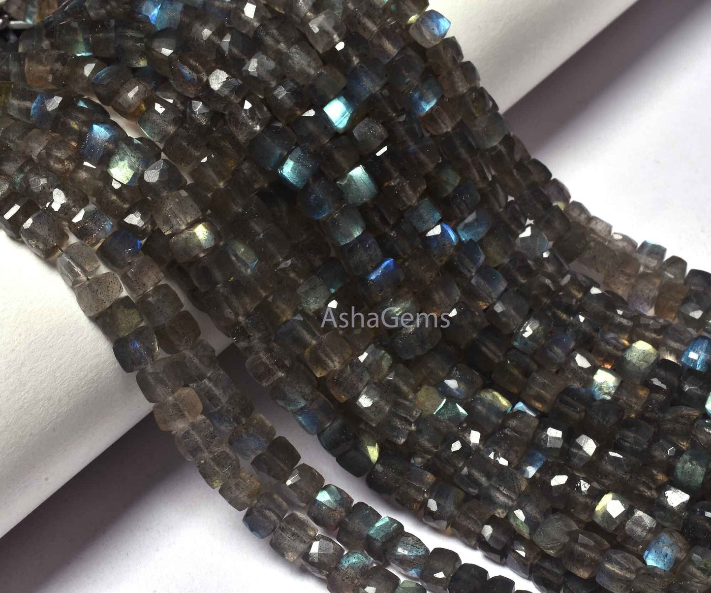 Natural Flash Labradorite Faceted 3D Cube Box Beads,7" Strand Blue Fire Labradorite Cube Beads 4.5-5 mm Black rainbow Box Beads Jewelry SALE