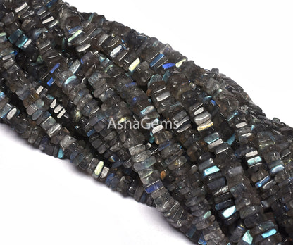 Beautiful Labradorite Smooth Heishi Square Shape Gemstone Beads, Plain Flat Beads, Natural Black Rainbow,Labradorite Jewelry Making Crafts