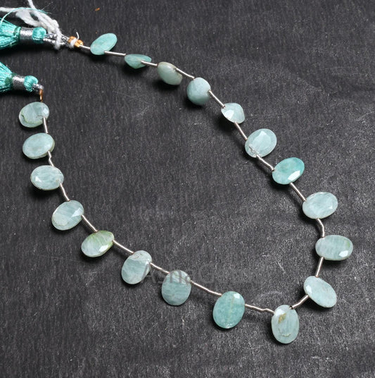 Beautiful Amazonite faceted Oval Beads,7x9 mm Natural Blue Amazonite Fancy Oval Cabochon Side Drill Briolette Gemstone Beads Jewelry Crafts