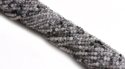 2.5 mm Natural Black Rutile Faceted Micro Cut Gemstone Beads.12.5" Strand Black Rutile Rondelle Machin Cut  Beads, Black Rutile Bead Jewelry