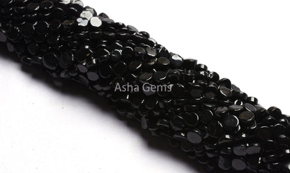 13" Strand Black Spinal Smooth Flat Coin Straight Drill Beads, Natural Black Gemstone Spinel Uneven Coin Handmade Bead Spinel Jewelry Crafts