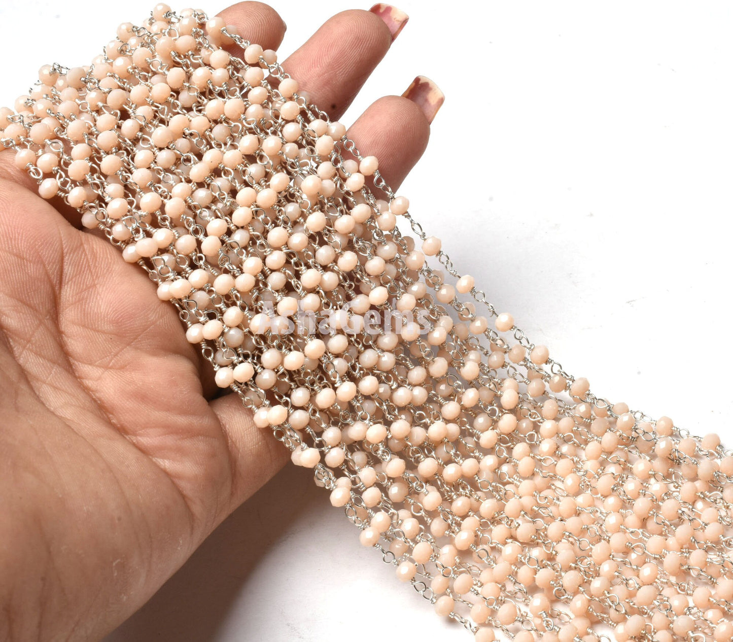 Beautiful Pink Opal Hydro Rondelle Beads Rosary Chain, Silver Plated Wire Wrap 3 mm Beaded handmade Chain Jewelry Making Necklace Handicraft