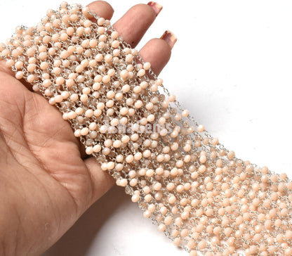 Beautiful Pink Opal Hydro Rondelle Beads Rosary Chain, Silver Plated Wire Wrap 3 mm Beaded handmade Chain Jewelry Making Necklace Handicraft