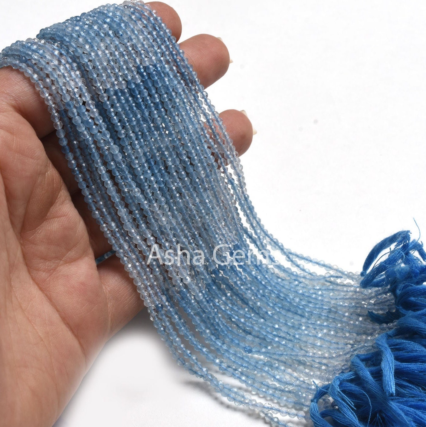 2.5 mm AAA Aquamarine Machine Cut Faceted Gemstone Beads, Natural Shaded Blue Aquamarine Micro Cut Rondelle Beads, Tiny Aquamarine Bead SALE