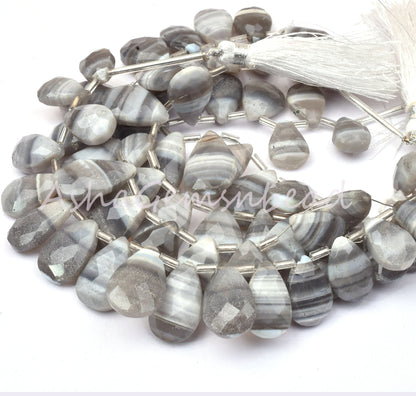Grey Banded Agate Faceted Pear Shape Beads ,Boulder Agate Teardrop Gemstone Bead Faceted Briolette, Agate Beads Fancy Jewelry Craft Jewelry