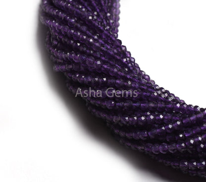 AAA Quality Amethyst Beads,3.70 mm Purple Amethyst Micro Cut Faceted Rondelle Beads,13" Strand Amethyst Machine Cut Gemstone Beads Jewelry