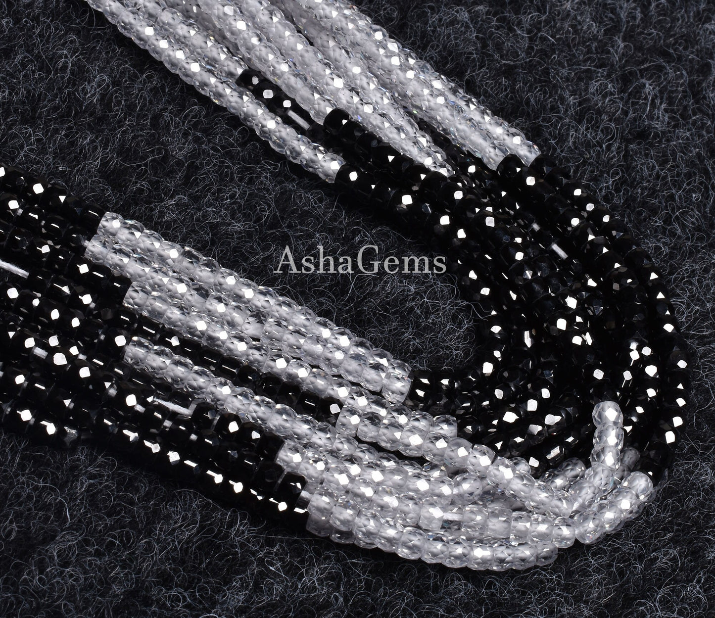 Rare Black White Shaded Zircon Faceted Beads, 13" Strand Attractive Black White Micro Cut Faceted Rondelle Gemstone Beads For jewelry Craft