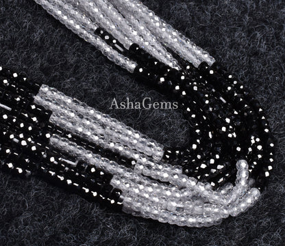 Rare Black White Shaded Zircon Faceted Beads, 13" Strand Attractive Black White Micro Cut Faceted Rondelle Gemstone Beads For jewelry Craft