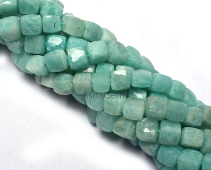 Beautiful Amazonite Faceted Box Shape Gemstone Beads,8"Strand Natural Blue Amazonite 3D Cube Box Bead, Amazonite Cube Beads For Jewelry SALE
