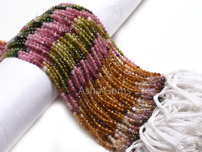 3.25 mm Natural Tourmaline Micro Cut Gemstone Beads, Multi Tourmaline Machine Cut Rondelle Beads, Fine Tourmaline Beads Jewelry Craft Sale