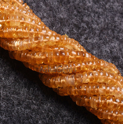 16" Strand Dark Yellow Citrine Heishi Tyre Gemstone Beads, Natural Citrine Quartz Beads, Fine Citrine Plain Handmade flat Tyre Beads Jewelry