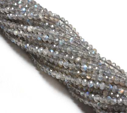 AAA Labradorite Faceted Beads,3.70 ,4 mm Natural Blue Fire Labradorite Micro Cut Rondelle Beads Black Rainbow Machine Cut Bead Jewelry SALE (15533)
