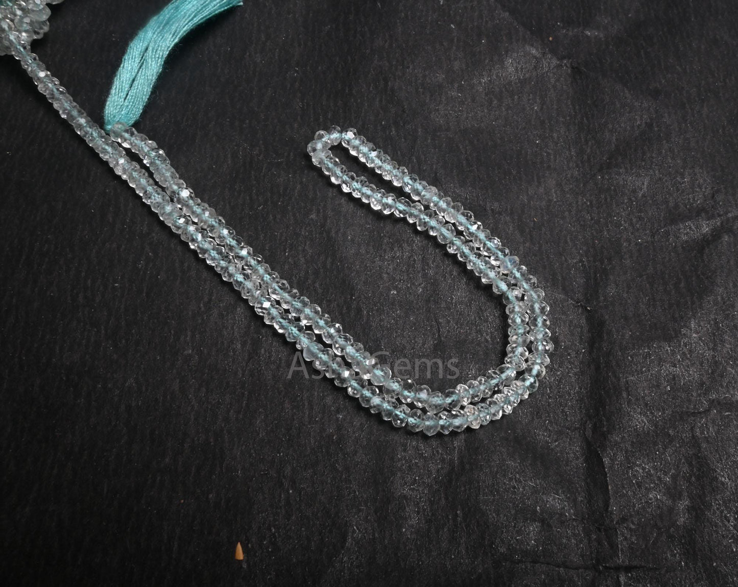 Beautiful Aquamarine Indian Machine Cut Gemstone Beads, 13" Natural Blue Aquamarine Faceted Rondelle Fine Aquamarine Beads Necklace Jewelry