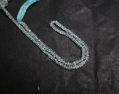 Beautiful Aquamarine Indian Machine Cut Gemstone Beads, 13" Natural Blue Aquamarine Faceted Rondelle Fine Aquamarine Beads Necklace Jewelry