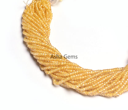15" Strand Beautiful Yellow Zircon Micro Cut Beads,3 mm AAA pastel Yellow Cubic Zirconia Rondelle Faceted Gemstone Zircon Bead Jewelry Craft