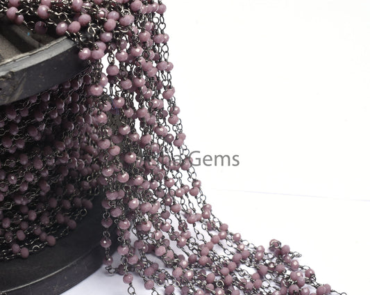 Beautiful Lavender Hydro Faceted Rondelle Beads Rosary Chain Black Metal Plated Gunmetal Wire Beaded Handmade Chains Jewelry making Necklace