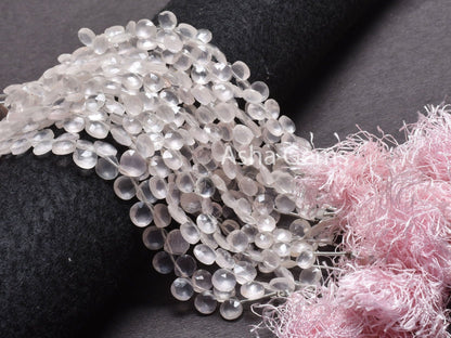 Natural Rose Quartz Heart Faceted Gemstone Beads, Fine Quality Pink Rose Quartz Heart Briolette Side Drill Beads,7" Rose Quartz Bead Jewelry