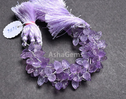 AAA Quality Pink Amethyst Fancy Leaf Shape Carved Gemstone Beads,8" Natural Amethyst Carve Pear Briolette Handmade Bead Jewelry Making Craft