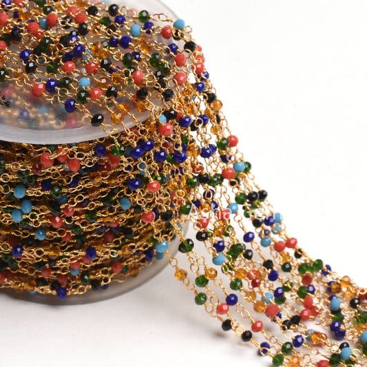 Beautiful Multi Disco Hydro Faceted Rondelle Beads Rosary Chain Gold Plated Wire Wrap Jewelry Making Beaded handmade Colorful Chains Jewelry