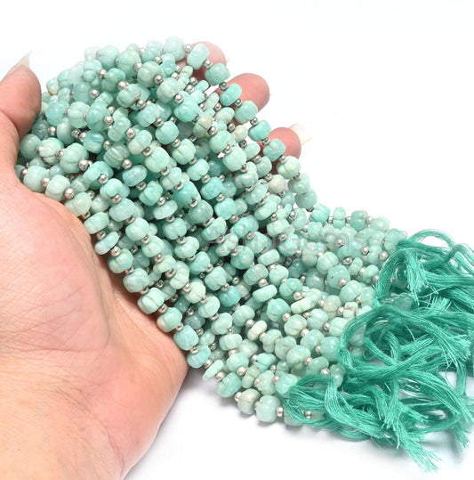 Beautiful Amazonite carved Watermelon Gemstone Beads, Natural Blue Amazonite Smooth carving  Uneven Shape Pumpkin Handmade Bead Jewelry SALE