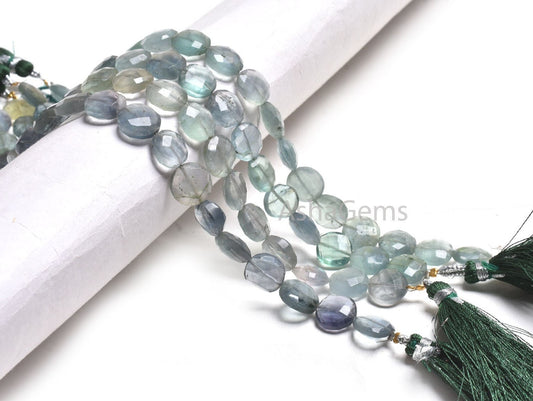 Shaded Green Fluorite Faceted Coin Straight Drill Gemstone Beads,8" Strand Natural Fluorite Coin Briolette Beads, Fluorite Bead Jewelry SALE