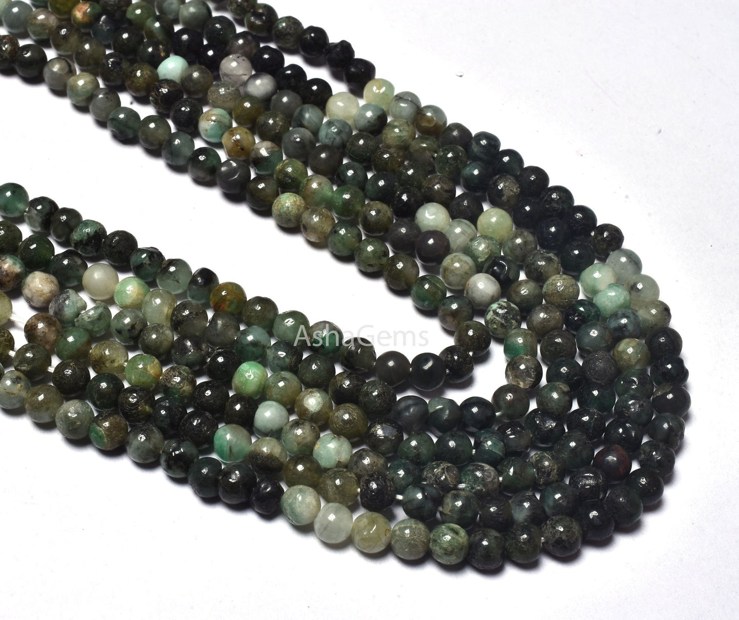 Natural Green Emerald Smooth Shadded Round Shape Beads,4-5mm Emerald Plain Round Loose Beads,13" Full Strand Emerald Smooth Beads,Craft SALE