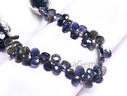 8 mm Natural Blue Iolite Faceted Heart Shape Gemstone Beads,8" Strand Iolite Heart Briolette Side Drill Fine Iolite Beads Jewelry Craft SALE (AG 18614 )