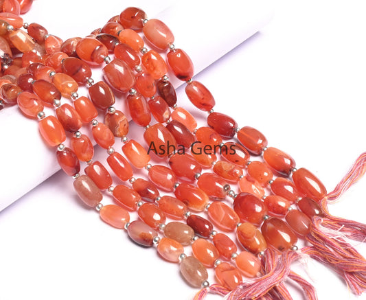 Natural Carnelian Fancy Barrell Shape smooth Gemstone Beads,8" Shaded Red Orange Carnelian Uneven Handmade Straight Drill Bead Jewelry Craft