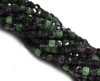 Beautiful Ruby Zoisite Faceted Cube Box Beads, Natural Ruby Zoisite 3D Cube Box Beads,Green Ruby Zoisite Faceted Bedas Tiny, Jewelry Crfats