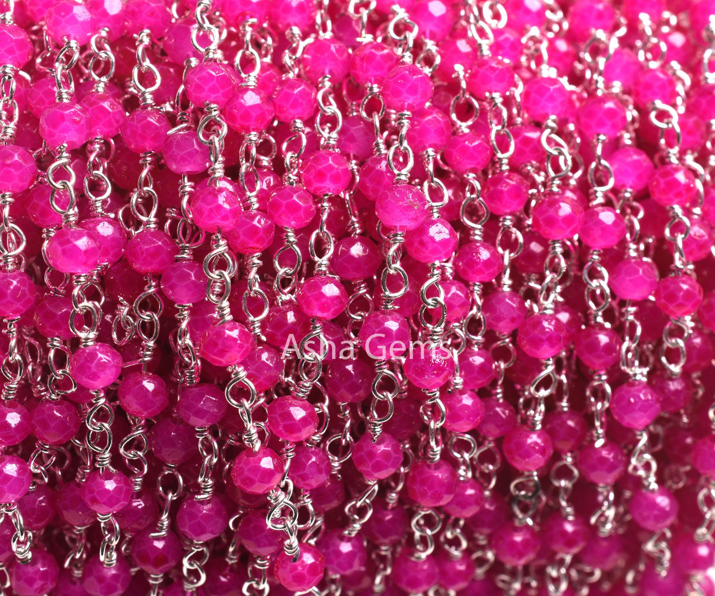 Beautiful Pink Chalcedony Hydro Faceted Rondelle Beaded Rosary Chain Silver Plated Wire 3,5,10 Feet Jewelry Making Finding, Wire Wrapped Chain SALE
