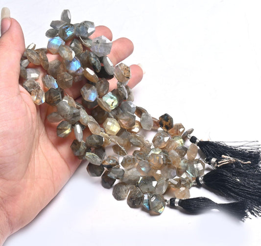 Natural Flash Labradorite Fancy Hexagon Shape Gemstone Beads,8" Multi Fire labradorite Faceted Checker cut Briolette Bead Jewelry Craft SALE