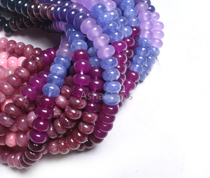 Fine Multi Pink Blue Jade Quartz Smooth Rondelle Beads,16" Shaded Multi Color Quartz Polish Gemstone Loose Beads Jewelry Necklace Craft SALE